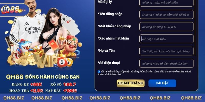 Form đăng ký tài khoản tại nhà cái QH88 